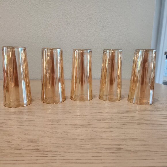 Lusterware Hex Optic Honeycomb Marigold Tumblers Jeanette RETRO 12 oz. Set Of 5 - Picture 2 of 3